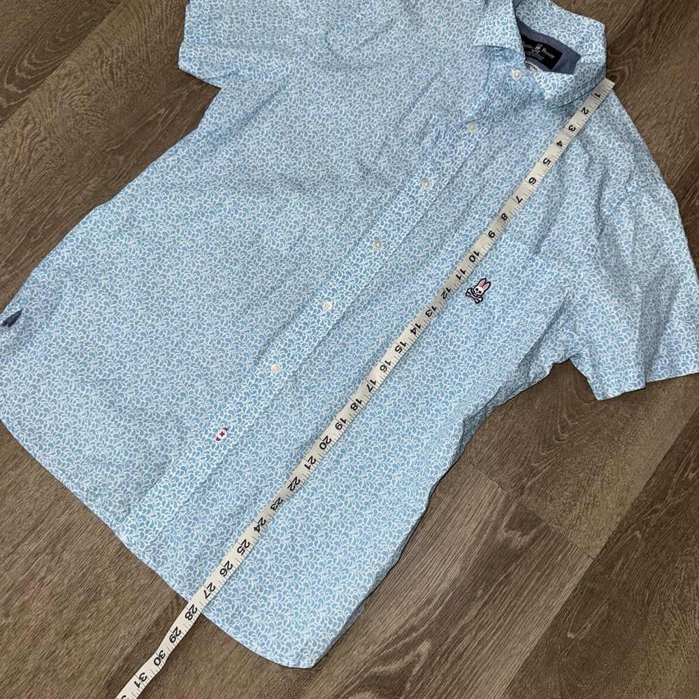 Psycho Bunny Short Sleeve Button Up Shirt Men's Small Blue Floral Single Needle - Picture 4 of 5